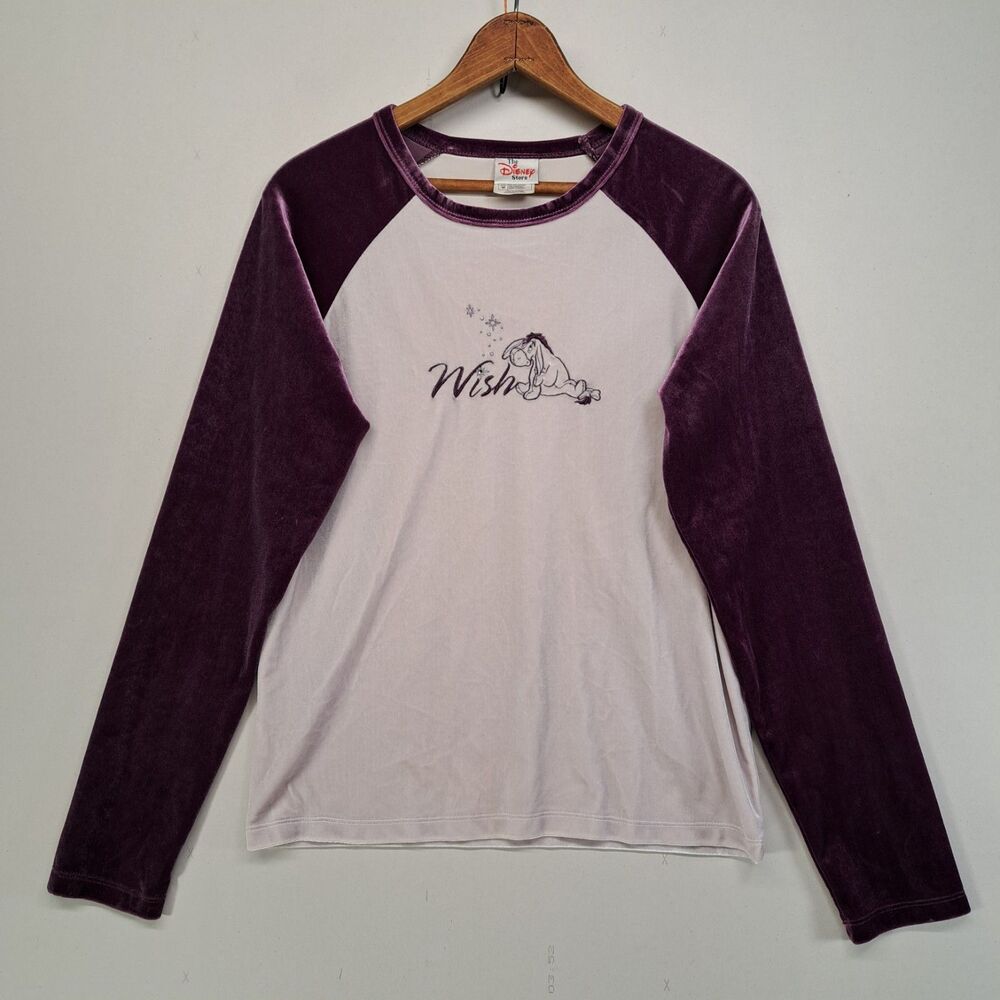 Vintage Disney Store Eeyore Wish Velour Raglan Womens M Long Sleeve Top Purple
